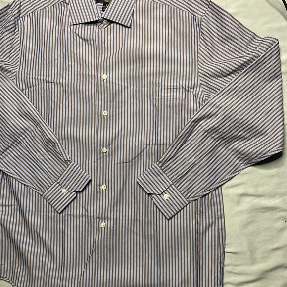 Pronto Uomo Brown and Blue Striped Button Down Shirt - Picture 5 of 12